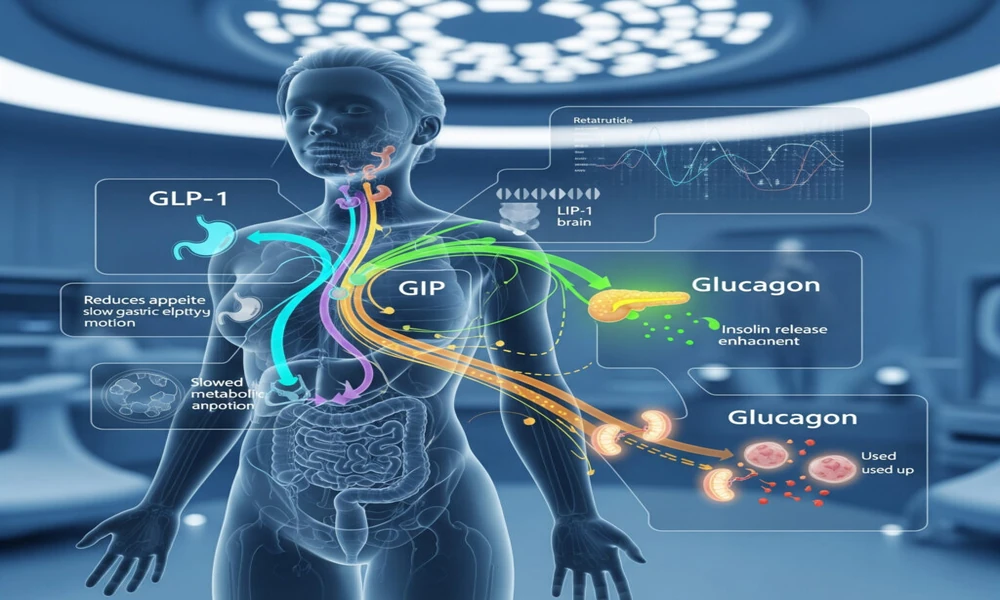 How does the incretin system connect to what retatrutide peptide does in the body?